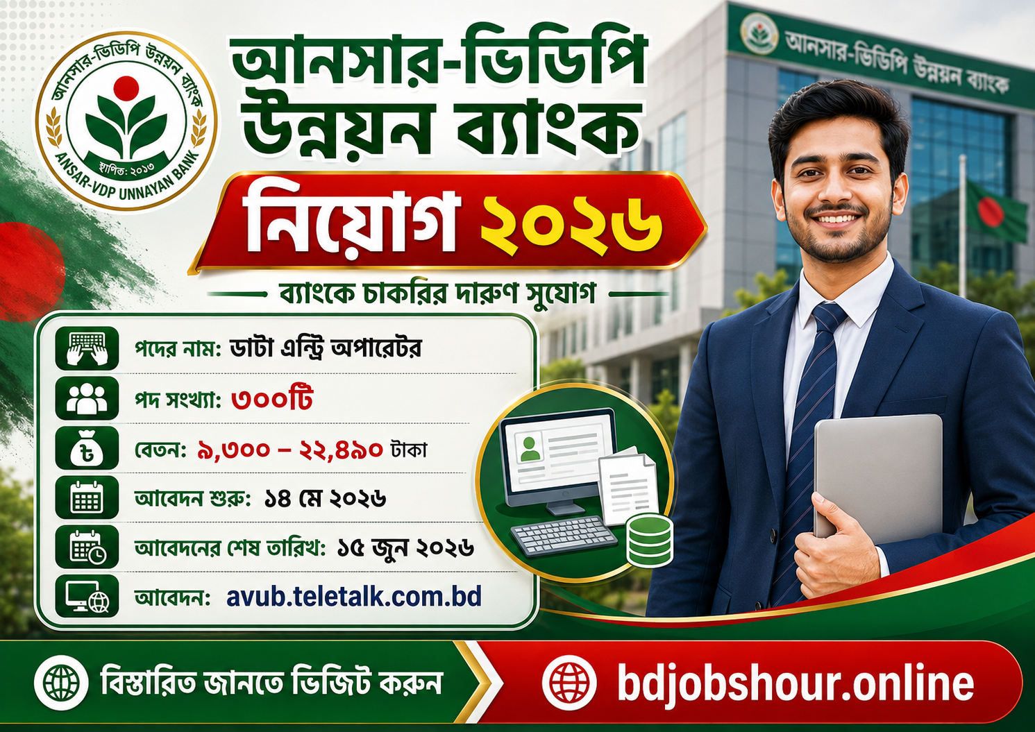 আনসার-ভিডিপি উন্নয়ন ব্যাংক নিয়োগ বিজ্ঞপ্তি ২০২৬ – ৩০০ পদে Ansar-VDP Unnayan Bank Data Entry Operator Job Circular 2026
