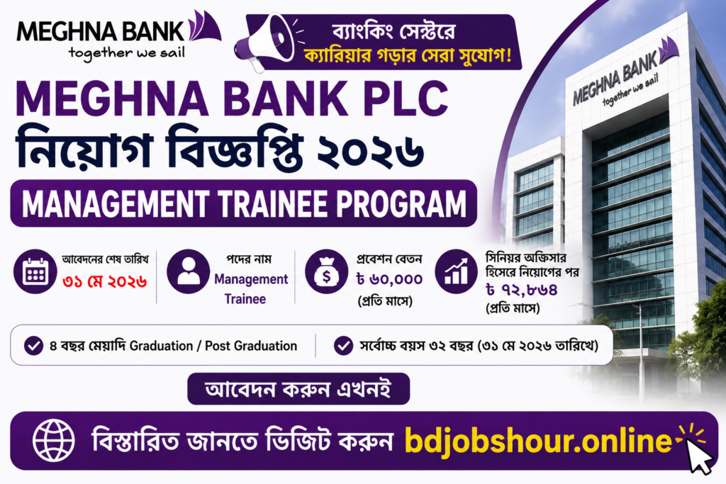 Meghna Bank PLC Management Trainee Program 2026,Meghna Bank PLC নিয়োগ বিজ্ঞপ্তি ২০২৬ | Management Trainee Program-এ ক্যারিয়ার গড়ার সুযোগ