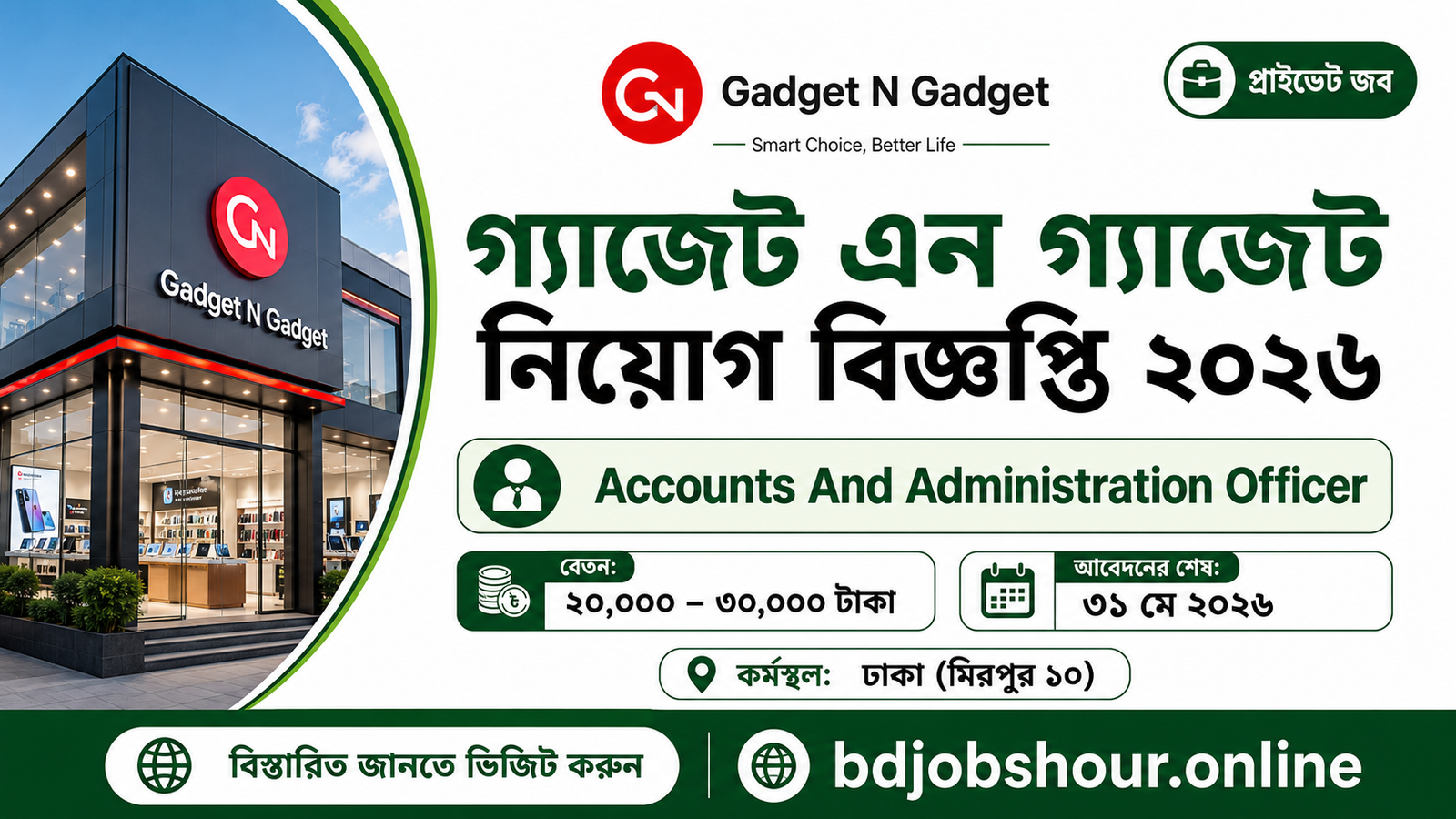 Gadget N Gadget Accounts And Administration Officer Job Circular 2026