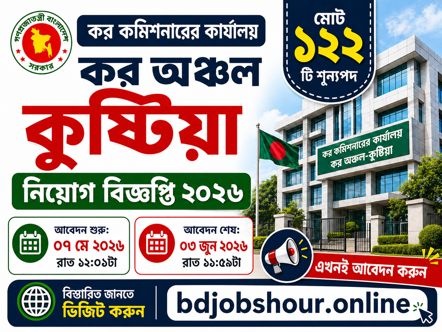 কর অঞ্চল কুষ্টিয়া নিয়োগ বিজ্ঞপ্তি ২০২৬ Tax Zone Kushtia Job Circular 2026