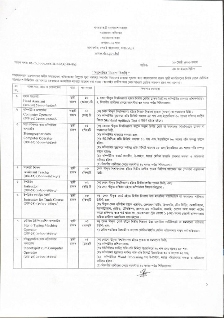 DSS Job Circular 2026